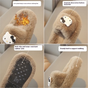 Pantofole in <span class=keywords><strong>peluche</strong></span> con suola spessa traspirante, invernali, da ragazza, con simpatico gatto dei cartoni animati, in pelliccia sintetica. - Product Image 4