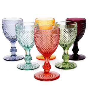 Ensemble de gobelets en verre coloré <span class=keywords><strong>à</strong></span> motif diamant vintage, style européen, <span class=keywords><strong>verres</strong></span> <span class=keywords><strong>à</strong></span> <span class=keywords><strong>vin</strong></span> <span class=keywords><strong>à</strong></span> pied court, capacité 301-400 ml, 6-10 pièces - Product Image 1