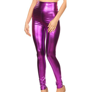 Donne Sexy In Lattice Lucido Stretch Gloss Pantaloni di Scena Outfit Faux Leather Leggings Viola - Product Image 2