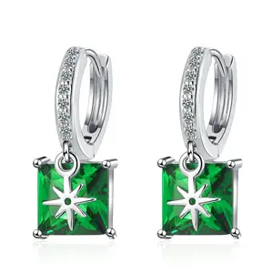Factory Hot Selling Starry Charm Geometric Star Emerald Huggie Drop Dangle Earrings for Drop Shipping