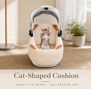Cojín Suave de Felpa para Cochecito de Mascotas, Diseño de Orejas Adorables, Color Beige, Cesta de Transporte para Perros y Gatos, Asiento Acolchado - Product Image 6