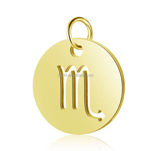 Pendentif <span class=keywords><strong>Horoscope</strong></span> Creux en Acier Inoxydable Plaqué Or 18K avec 12 Signes du Zodiaque, Breloques Personnalisées pour Fabrication de Bijoux DIY, avec Logo <span class=keywords><strong>Personnalisé</strong></span> - Product Image 4