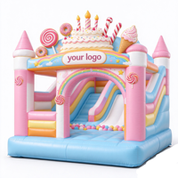 Château gonflable sur le thème des bonbons et des gâteaux avec toboggan et piscine à balles, château gonflable commercial pour les fêtes d'anniversaire des enfants, location pour événements