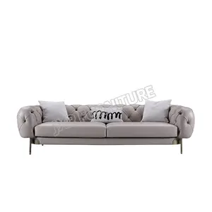Venta al por mayor 3 4 plazas sofás-Italiano moderno de cuero de la PU de botón distintos sofá 3 4 plazas acolchado asiento pierna de metal sofá