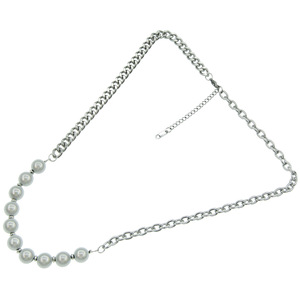 Glass Pearl Hipster Wear <b>Titanium</b> Steel Necklace 0 <b>Chain</b> Cuban <b>Chain</b> Splicing Neutral Tanjing Fashion Lijing Necklace - Product Image 5