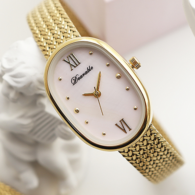 Lady's Alloy Shell Dial Mesh Band Watch IPG Plating Quartz Movement Luxury Stainless Steel Glass Dial Window New Quick Shipping