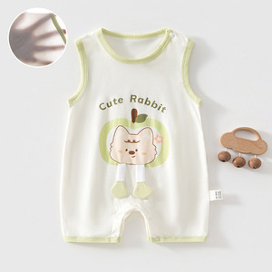 Barboteuse bébé lapin mignon en pur coton, fine, sans manches, pour l'été, unisexe, pour les sorties - Product Image 1