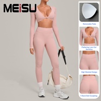 Ensemble de yoga personnalisé pour femme – Haut court à manches longues extensible dans 4 directions, leggings anti-transparence, shorts taille haute – Vêtements de sport à marque privée