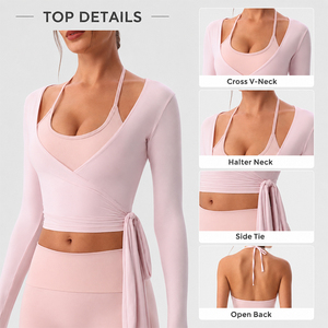 Women Activewear Set 3 Piece Quick Dry Padded Halter Crop Top <b>Wrap</b> Jacket High Waist Flare Pants <b>for</b> Yoga Gym - Product Image 3