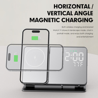 Usine En Gros 15W 3 en 1 Station De Recharge Sans Fil Magnétique Miroir De Maquillage Support De Recharge Sans Fil Horloge De Table Chargeur De Téléphone