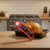 Termometer BBQ Digital LCD Nirkabel Plastik Ramah Lingkungan Terlaris untuk Dapur Luar Ruangan, Lipat, Food Grade, Pengukur Suhu Daging Instan