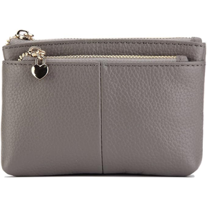 Portefeuille-bracelet en cuir marron pour femme, fermeture éclair minimaliste, décoration en forme de cœur, usage quotidien - Product Image 4