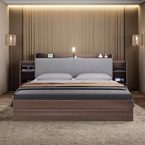 Marco de cama de madera simple y moderno, cama doble de 1,5 metros con almacenamiento <span class=keywords><strong>grande</strong></span> para el dormitorio principal, panel de cama individual de 1,8 metros, estilo de madera - Product Image 1
