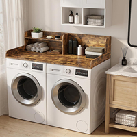 Comptoir pour lave-linge et sèche-linge avec étagère, plateau en bois pour lave-linge et sèche-linge, bord surélevé, tapis antidérapant, organisateur de comptoir à 2 niveaux pour la buanderie