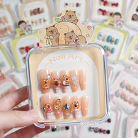 Faux ongles ultra-fins en acrylique, 24 pièces, couvrance totale, motif dessin animé vintage, style 'Hot Girl', pour enfants, à porter, sans trace, mignons et doux, courts