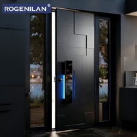 Porta d'Ingresso Moderna in Alluminio Rogenilan, Porta di Sicurezza Antieffrazione con Intaglio 3D per Villa