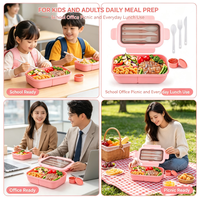 Boîte à bento empilable de 1250 ml pour enfants et adultes, boîte à lunch en plastique à 3 compartiments, étanche, avec ensemble de couverts, compatible micro-ondes/lave-vaisselle