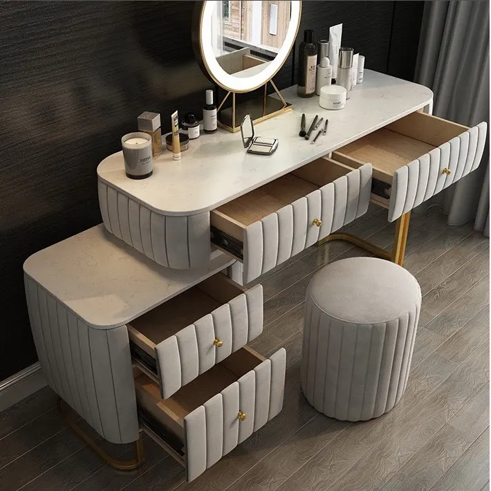 Luxury dressing table marble top dressers smart mirror make up table for girl with storage cabinet modern bedroom furniture