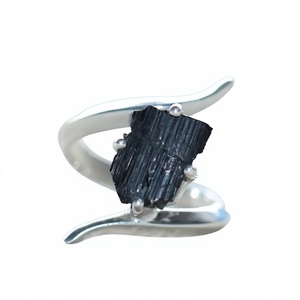 Geometric Natural Black Tourmaline Stone <b>925</b> <b>Silver</b> <b>Ring</b> Prong Setting Minimalist Unisex Everyday Wear - Product Image 1