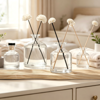Bouteille diffuseur en verre transparent de plusieurs tailles, vide, rechargeable, pour huiles aromatiques, vente en gros