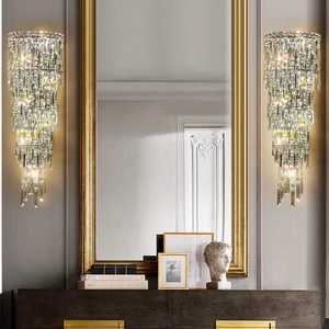 Applique murale moderne en cristal <span class=keywords><strong>de</strong></span> luxe haut <span class=keywords><strong>de</strong></span> gamme <span class=keywords><strong>mur</strong></span> <span class=keywords><strong>de</strong></span> fond lumière LED chambre <span class=keywords><strong>lampe</strong></span> <span class=keywords><strong>de</strong></span> <span class=keywords><strong>chevet</strong></span> en acier inoxydable hôtels escalier allée - Product Image 5