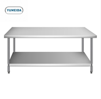 Table de travail professionnelle à 2 niveaux en acier inoxydable avec revêtement autonettoyant pour cuisine commerciale, station de préparation sur mesure