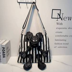 Sac fourre-tout personnalisé avec logo, sac à bandoulière en nylon rayé, nouveau style, sac fourre-tout décontracté pour femme avec longue poignée, grande capacité, fermeture éclair - Product Image 2