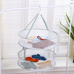 Clothing Organizer Double Layer Folding Drying Net Round Hook Type Foldable Drying <b>Basket</b> For Clothes Storage - Product Image 3