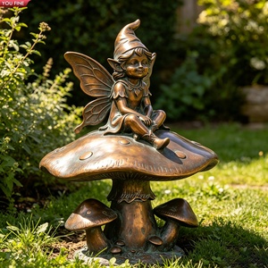 Sculpture d'elfes en bronze YOUFINE, statue de garçon ailé, enfant fée avec <span class=keywords><strong>oiseau</strong></span> pour la décoration de jardin et de cour de villa en extérieur - Product Image 2