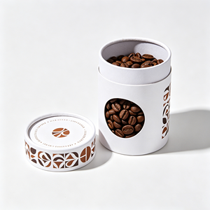Boîte cylindrique en papier kraft avec fenêtre transparente en PET, tube rigide en papier pour emballage de grains de café, pour vente au détail et utilisation personnalisée de la marque. - Product Image 2