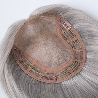 Topper de cheveux brésiliens vierges respirant 6x7 (4*6) à base mono, couleur sel et poivre, 12 pouces, densité 130%, lisse et soyeux