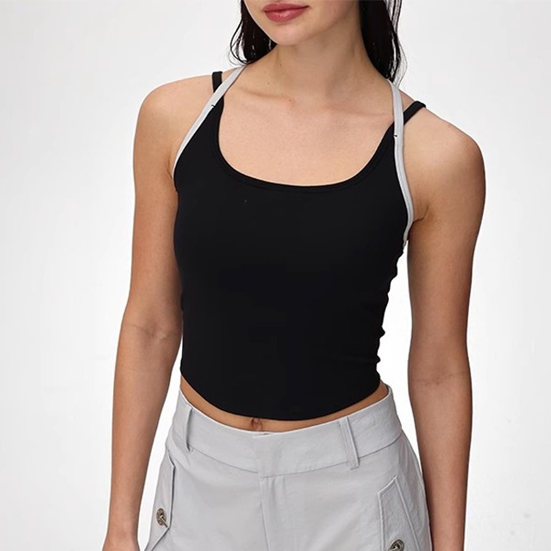 XW-VS61 Customized Backless Cross Top Active Gym U Neck Yoga Double Color-blocking Straps Fitness Sports Yoga Top for Women