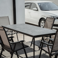 Table de salle à manger extérieure en acier inoxydable blanc/noir, table de restaurant pour 6 personnes, panneau compact en stratifié HPL économique