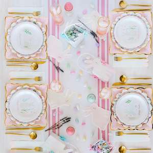 Ensemble de vaisselle sur le thème de Pâques DAMAI avec assiette en forme de vichy à fleurs roses, <span class=keywords><strong>serviette</strong></span> pour fête du thé, anniversaire de fille, décoration de mariage - Product Image 2