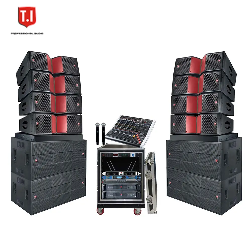 TI Pro Audio dual 12 polegadas linha matriz alto-falantes 18 polegadas profissional sub-bass sistema de som definido com monitor mixer amplificador