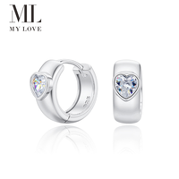 Mylove Custom Love Fine Zircon 925 Sterling Silver 18K Gold Plated Bezel Set Heart CZ Chunky Wide Huggie Hoop Earrings Wholesale