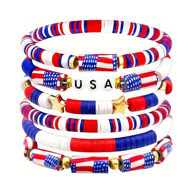 2026 Summer Hot Selling USA Independence Day Bracelet Set Personalized Soft Clay Beads and American Flag Beaded Bracelet Sets