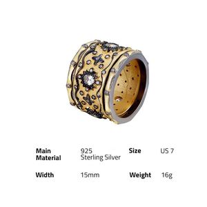 925 <strong>Sterling</strong> <strong>Silver</strong> 14k Gold Plated Black Lacy Stackable Vintage <strong>Ring</strong> <strong>Sets</strong> - Product Image 6