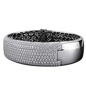 Classic Rhodium Plated Silver Moissanite Wide Crossover Pave <b>Set</b> Oval <b>Bangle</b> Bracelet for Women Trendy Party Jewelry - Product Image 4