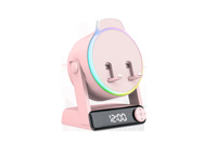Enceinte Bluetooth à double haut-parleur avec horloge numérique, lumière d'ambiance RVB, latence nulle, appairage automatique, sans fil, moderne, en PVC, pour la maison et le bureau