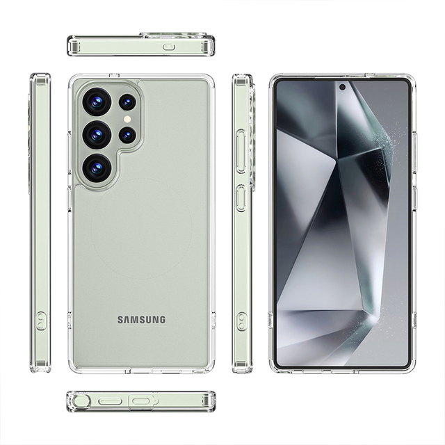 2024 Premium Transparent TPU PC Hybrid PVC Mobile Phone Case for Samsung Galaxy S25 Ultra Business Shockproof Magnetic Cover
