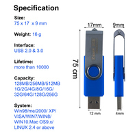 Clé USB pivotante en plastique, gadget promotionnel, 128 Mo, 256 Mo, 512 Mo, clé USB, disque U, clé USB 1 Go