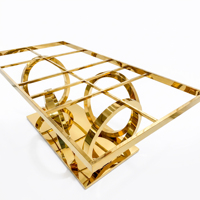 Mesa de Comedor Redonda de Acero Inoxidable con Diseño de Anillo Dorado y Tapa Blanca para Banquetes y Eventos