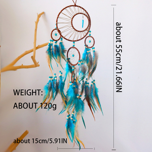 Attrape-rêves bohème turquoise fait main avec plumes pour décoration murale de chambre et maison, art mural bohème - Product Image 6
