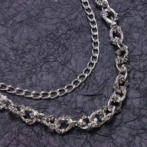 โซ่คาดเอวฮิปฮอปเมทัลสำหรับผู้ชาย ลายหัวกะโหลก โซ่คล้องกางเกงสองชั้น สีเงินทิเบต ตกแต่งกางเกงยีนส์สไตล์พังก์ - Product Image 3