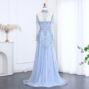 Sharon ha detto SS587 abito <span class=keywords><strong>da</strong></span> sera di lusso blu a <span class=keywords><strong>maniche</strong></span> <span class=keywords><strong>lunghe</strong></span> a collo alto Dubai donna festa di nozze arabe <span class=keywords><strong>abiti</strong></span> formali musulmani - Product Image 5