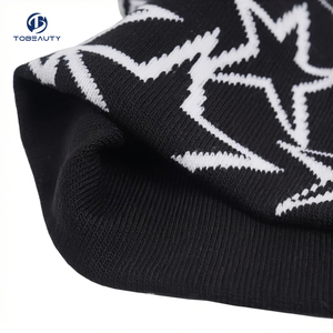 Sombrero de diseñador personalizado al por mayor, <span class=keywords><strong>gorro</strong></span> unisex con estampado completo, <span class=keywords><strong>gorro</strong></span> de <span class=keywords><strong>invierno</strong></span> de punto Jacquard con estrella de punto personalizado - Product Image 4