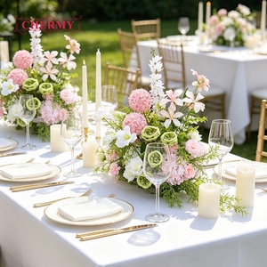 Centrotavola Floreale Artificiale TW057 Rosa Verde Bianco, Runner da Tavolo Lungo in Tonalità Pastello per Matrimoni e Ricevimenti in Giardino - Product Image 1
