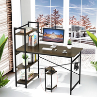 Bureau en bois moderne de 47 pouces, étagères en métal à 4 niveaux, 2 crochets, bureau moderne en bois de 47 pouces, étagères en métal à 4 niveaux, 2 crochets, bureau à domicile
