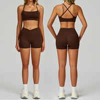 D-TZ2030-1 Ensemble de sport pour femme, short de yoga ultra-extensible effet seconde peau, avec maintien des hanches, pour activités de plein air